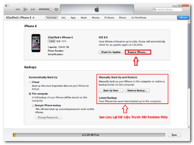 Restore là giải pháp cuối để fix lỗi màn hình iPhone 6 bị phóng to
