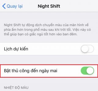 thủ công night Shift fix lỗi màn hình iPhone 6 bị vàng