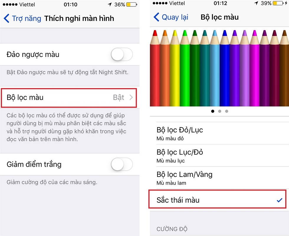 Cách khắc phục lỗi màn hình iPhone 6 bị ố vàng 8 Kích hoạt tính năng "Bộ Lọc Màu" trên máy - 2