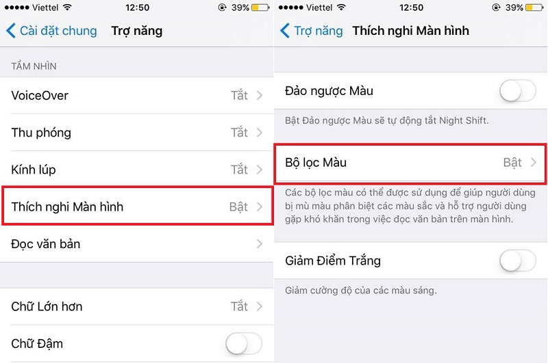 Cách khắc phục lỗi màn hình iPhone 6 bị ố vàng 6 điều chỉnh "Bộ Lọc Màu" trên máy -2