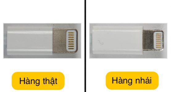 Cách Nhận Biết Cáp Sạc iPhone 6 Chính Hãng 4 Mặt kim loại của cáp sạc iPhone 6 chính hãng thật và giả