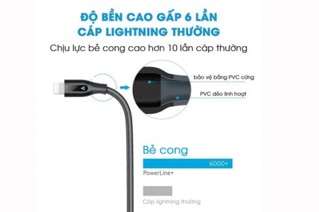 Cáp sạc iPhone Anker Lightning Powerline+ 0.9m 1 Cáp sạc iPhone Anker PowerLine+ Lightning có độ bền gấp 6 lần cáp thường. Chịu lực bẻ cong gấp 10 lần.