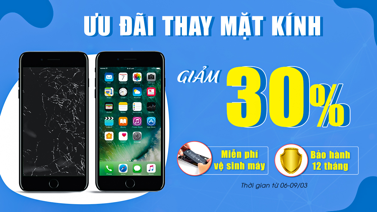 Ưu đãi hấp dẫn: Thay mặt kính iPhone, Samsung giảm giá đến 30% tại Viện Di Động mừng ngày 8/3