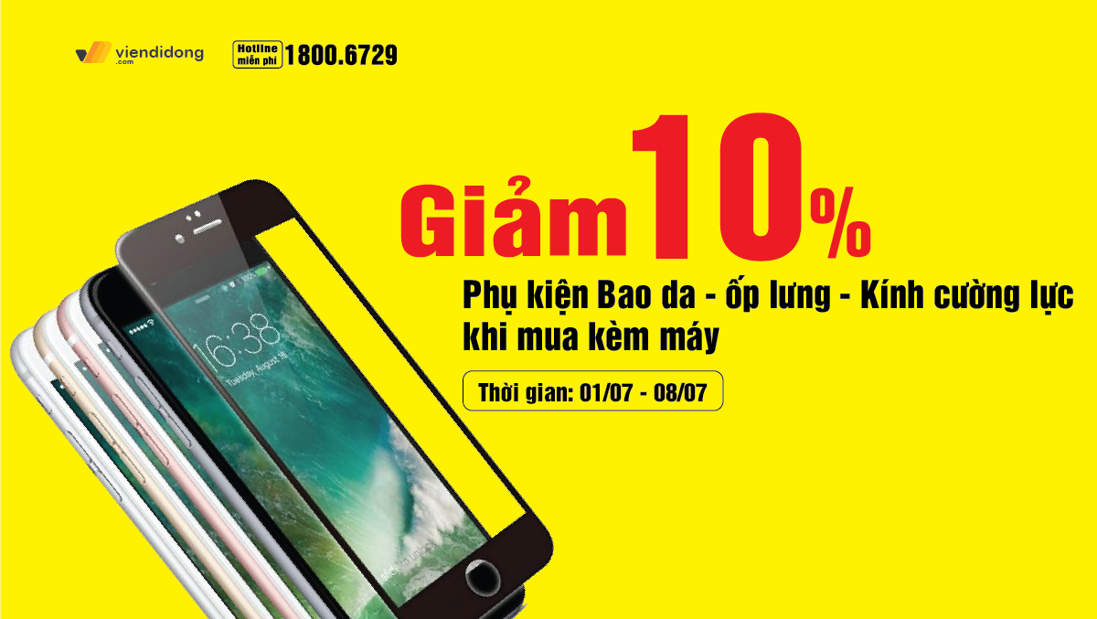 Giảm 10% phụ kiện (Bao da – ốp lưng – Kính cường lực) khi mua kèm máy