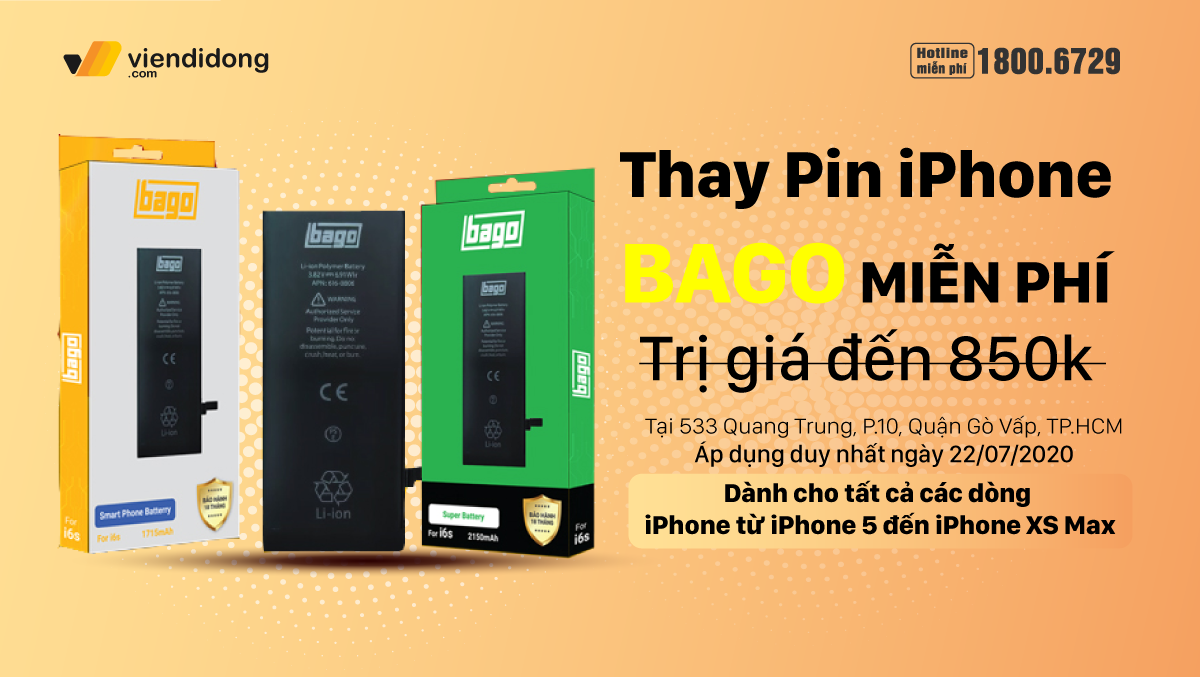 Pin bị chai, pin bị phồng mang ngay đến Viện Di Động thay MIỄN PHÍ nhân ngày khai trương cửa hàng mới 533 Quang Trung
