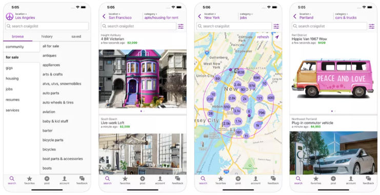 Giao diện của Craigslist thuộc top ứng dụng hay cho iPhone 2020