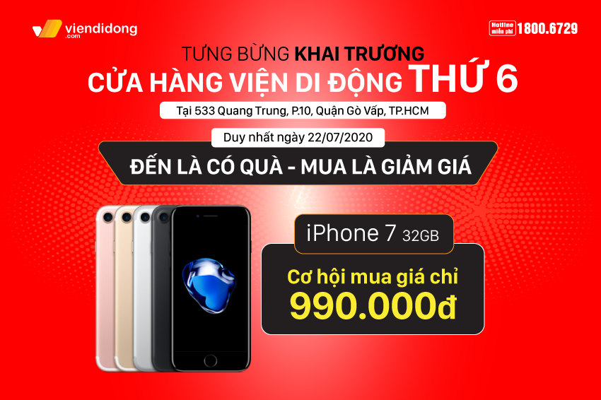 Tưng bừng khai trương cửa hàng Viện Di Động thứ 6: Cơ hội mua iPhone giảm ngay 1 triệu, sở hữu iPhone 7 chỉ với 990k, phụ kiện chỉ từ 99k 850x566 Banner khai trương 4