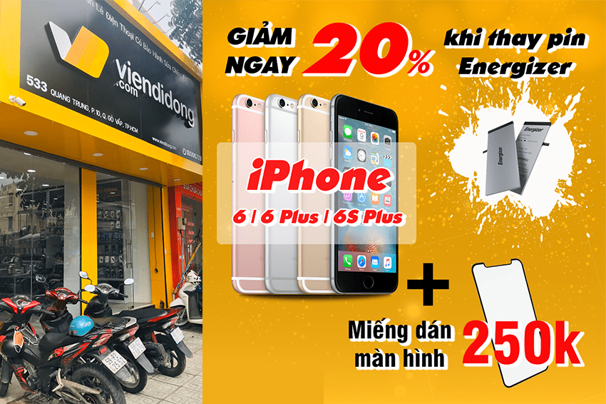 Tưng bừng khai trương cửa hàng Viện Di Động thứ 6: Cơ hội mua iPhone giảm ngay 1 triệu, sở hữu iPhone 7 chỉ với 990k, phụ kiện chỉ từ 99k giam 20 thay pin energizer tang kem mieng dan man hinh viendidong