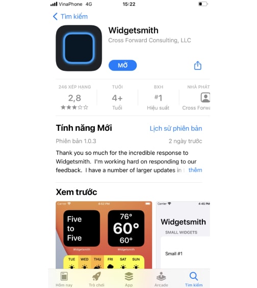 sáng tạo giao diện qua tính năng widget : Cài đặt ứng dụng Widget Smith