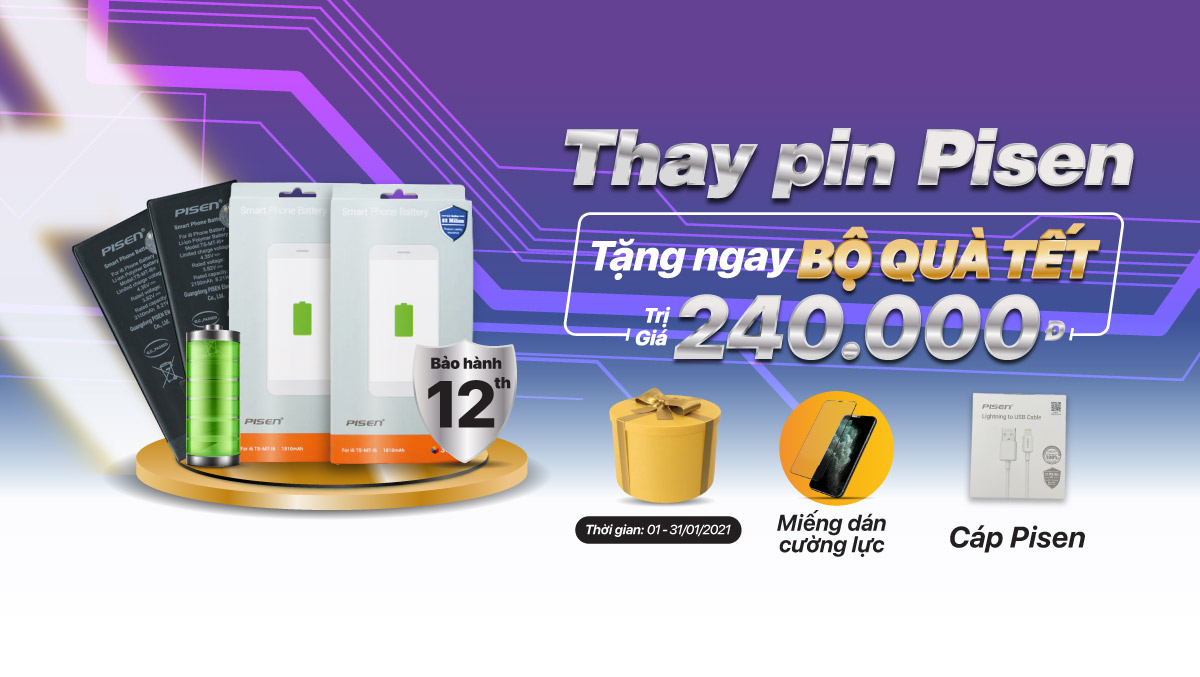 Năm mới, thay pin Pisen chính hãng tại Viện Di Động nhận ngay bộ quà tặng hấp dẫn trị giá đến 240k