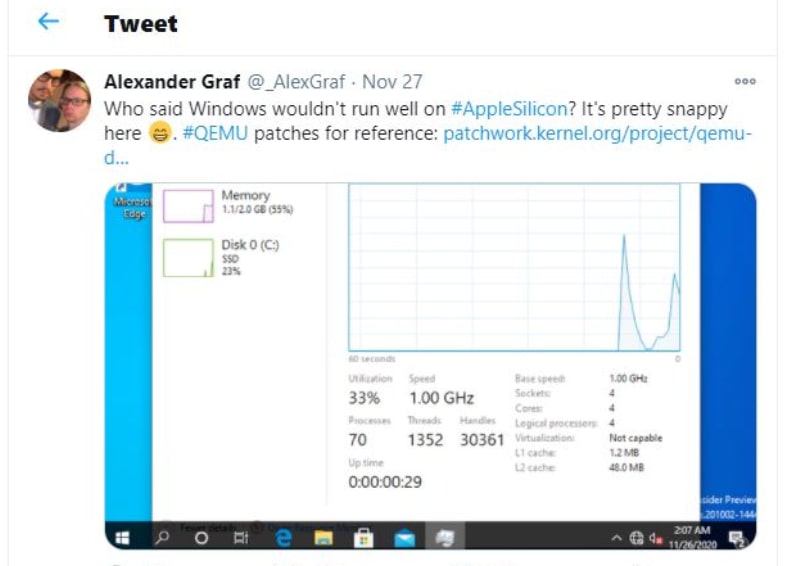 Alexander Graf Windows 10 ARM trên máy Mac M1