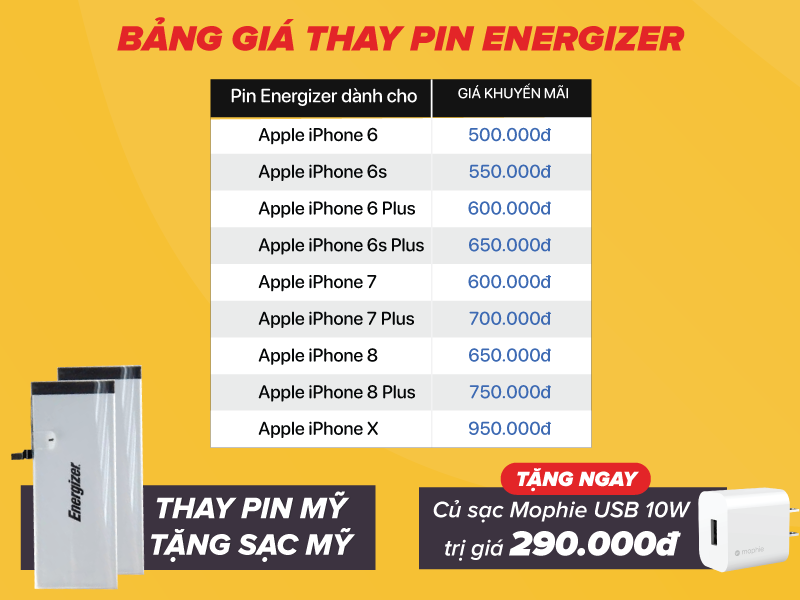 Thu Pin cũ - Thay pin Energizer mới cho iPhone - Nhận quà liền tay - Giá không đổi